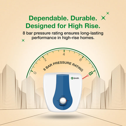 AO Smith Geyser 15 Ltr With 5 Star BEE Rating, Vertical Water Heater | Geyser 15+ Litre For High Rise Building | 7 Year Tank Warranty, 2 Year Comprehensive Warranty | SDS-GREEN-015 