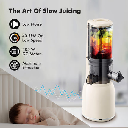 Havells Nutri Pure New Generation Cold Press Juicer|Low Noise DC Motor 105W,40 RPM|All-in-1 Fruit & Vegetable Juicer|Spiral Auger with SS Prong|Mesh Free filter for Easy Cleaning (Ivory) 105 watts 