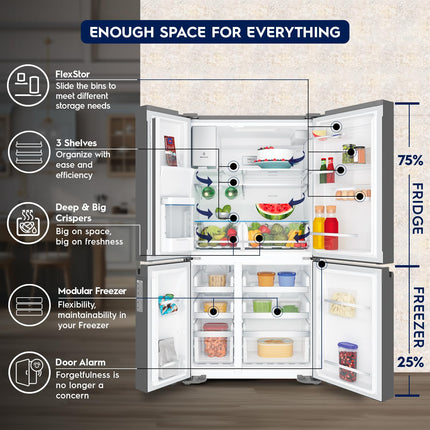 Electrolux 680L Frost Free Inverter French Door Refrigerator, TasteSealFlex, TwinTech Cooling System, Glossy Dark Grey Stainless Steel, UltimateTaste 900, EQE6879A-B 