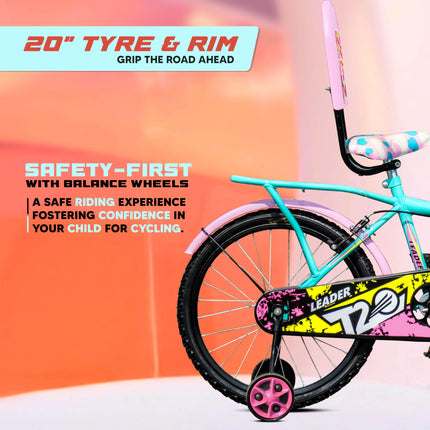 Leader Kids Children, Boys, Girls 20T Road Bike , 20 Inches Steel Frame , Single Speed Cycle For 7-10 Years , Sea Green & Light Pink, Rigid 
