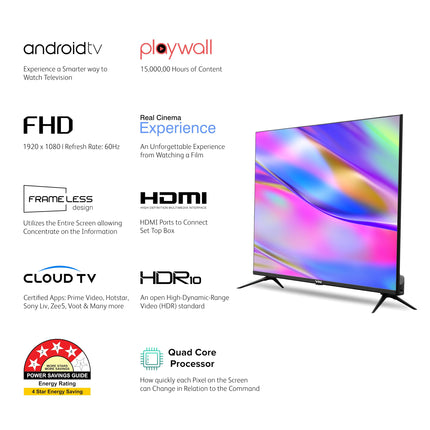 VW 101 cm (40 inches) Playwall Frameless Series Full HD Android Smart LED TV VW40F1 (Black) 