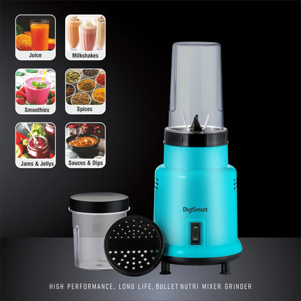 DIGISMART Nutri Mixer Grinder With 2 Jar | 500 Watt | Long Lasting Shock Proof Abs Body | Heavy Duty Motor Multi Purpose Blade Come With 1 Years Warranty (Blue) 