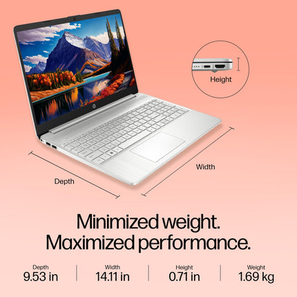 HP 15, 12th Gen Intel Core i5-1235U, 16GB DDR4, 512GB SSD, (Win 11, Office 21, Silver, 1.69kg), Anti-Glare, 15.6-inch(39.6cm) FHD Laptop, Intel Iris Xe Graphics, HD Camera, Backlit Keyboard, fy5009tu 