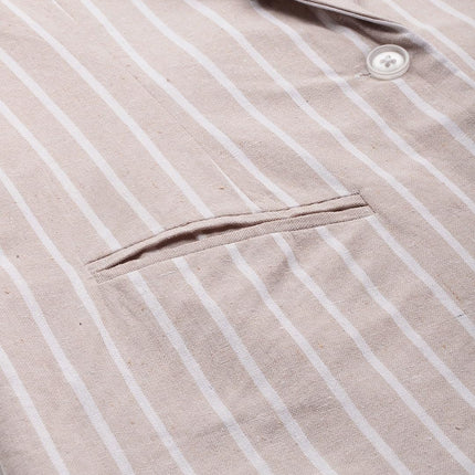 Cottinfab Women Beige & White Striped Long Sleeves Single-Breasted Pure Cotton Casual Blazer 