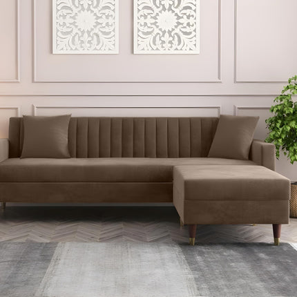 AMATA Elegant 4 Seater Sofa with Two Cushions Perfect for Home Office Guests Living Room (L Shape, Camel)(3 Year Warranty) 