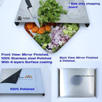 ALFRIDA WORLD Steel Chopping Board – 1st Time in India -New Launch | ISO Certified Sockist’s 304 Grade Stainless Steel Chopping Board Large | Heavy-Duty Chopping Board Steel | Life Time Warranty (L)