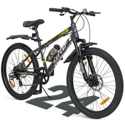 VESCO Drift 24 T Cycle 7 Speed Gear | Kids Cycle for Boys 9-13 Age | 16 inch Frame | Mountain Bicycle with Front Suspension & Dual Disc Brakes | Ideal for Kids 10-12 Years (Charcoal Grey) 