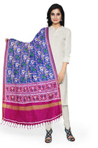 Garvi Gurjari Blue and Magenta Handwoven Double Ikat Silk Dupatta | Handloom Dupatta | Patan Patola | Length 2.5mtr 