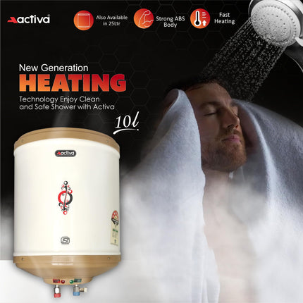 Activa Amazon 10 Liter Water Heater Geyser, ISI Copper Element 3 KVA (0.8mm), Instant Heat Water, Anti Rust Coated Tank, ABS Body, BEE 5 Start Rating, Energy Efficient, 5 Year Warranty - IVORY 