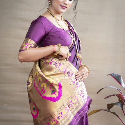 SGF11 Women's Kanjivaram Paithani Silk Sarees With Unstitched Blouse Piece (Wine) 