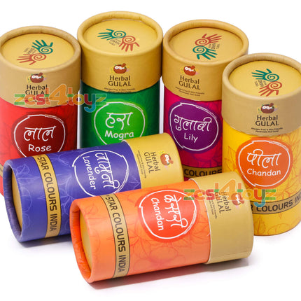 Zest 4 Toyz Non-Toxic Perfumed Herbal Gulal for Holi Celebration, Skin Friendly, Natural Fragrance Handmade Holi Gulal (80 Grm, Assorted Colour) - Pack of 3 