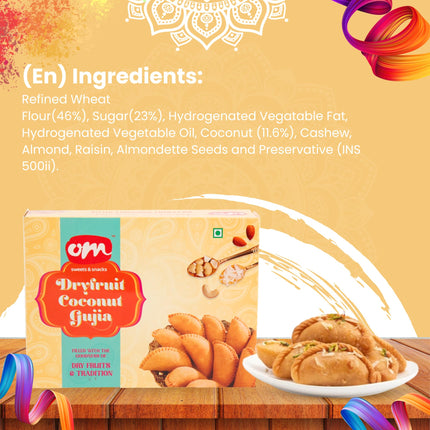 Om Sweets & Snacks Dry Fruit Coconut Gujiya | Gujiya Sweets | Holi Sweets | Fresh Indian Traditional Mithai | Holi Gift Hamper | Ready to Eat | Tasty & Healthy | Gujiya Pack of 2 x 400g 