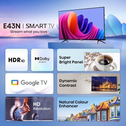 Hisense 80 cm (32 inches) E43N Series HD Ready Smart Google LED TV 32E43N (Black) 