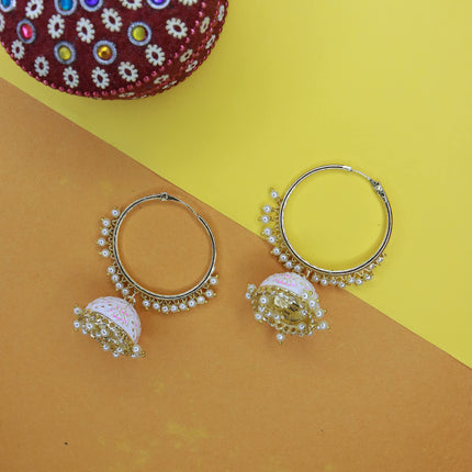 I Jewels Gold Plated Traditional Handcrafted Enamelled Jhumki Hoop Earrings for Women (E2915W) 