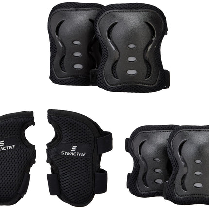 Amazon Brand - Symactive Professional Protective Gear Set (Knee/Elbow/Wrist Guard) for Skateboarding, Roller Skating, Inline Skating, Cycling and Other Sports Kids, Boys and Girls (Medium, Black) 
