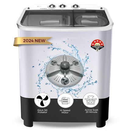 Power Guard 6.5 kg 5 Star Semi-Automatic Top Loading Washing Machine Appliance (2024 Model,PG65WM-Bk-OP, Black, Powerful Motor,Effective Wash Pulsator,1350 RPM & Castors) 