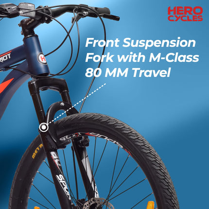 Hero Sprint Riot 26T MTB Geared Cycle 21 Speed Shimano Gears with Dual Disc Front-Suspension Multi-Speed Navy Blue Ideal Age 12+ Years for Men&Women Unisex,26 Inch,Standard 