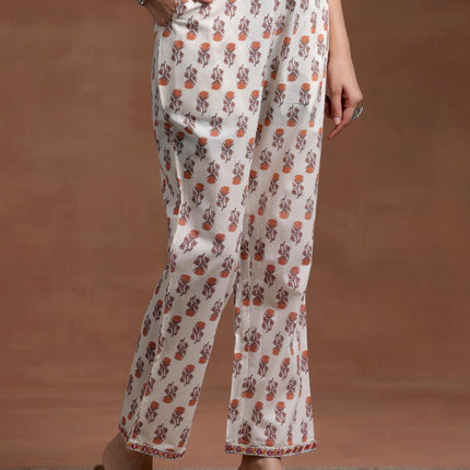 Libas Off White Printed Cotton A-Line Kurta With Palazzos & Dupatta 