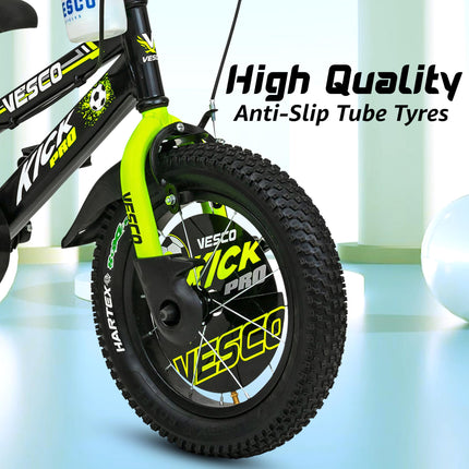 VESCO Kick Pro 14 T Kids Cycle with Balance Wheel & Back Rest Seat/Water Bottle | Frame 9 Inch | Ideal for 3 to 5 Years Boys & Girls (Green) 