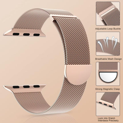 VEMIGON Compatible for Apple Watch Band Series 10 42mm, Series 9/8/7/6/5/4/3/2/1/SE 41mm 40mm 38mm, Stainless Steel Mesh Loop Magnetic Clasp Replacement Strap for iWatch(Watch Not Included) Rose Gold 