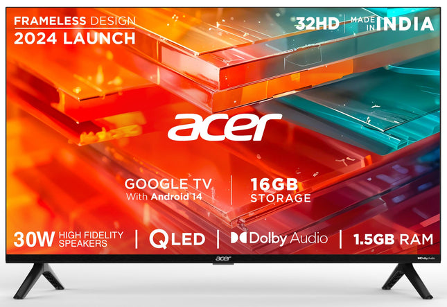 Acer 80 cm (32 inches) V Pro Series HD Ready Smart QLED Google TV with Android 14 (Black) | 16GB Storage | 30W Dolby Audio 