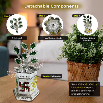 Trendifly Silver Plated Tulsi Plant for Pooja Worship | Wedding, Housewarming, Diwali, House Pooja Return Gifts | Religious Pooja Thali Articles Home Decor 