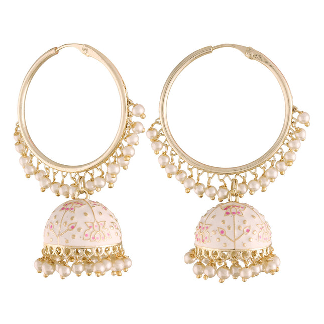 I Jewels Gold Plated Traditional Handcrafted Enamelled Jhumki Hoop Earrings for Women (E2915W) 