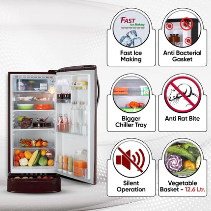 LG 185 L, 5 Star, Smart Inverter, Direct-Cool Single Door Refrigerator (GL-D201ASCU.BSCZEBN, Scarlet Charm, Base stand with drawer & Fast Ice Making) 