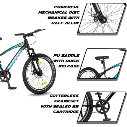Vaux Blaze 24inch Cycle for Boys & Girls with Disc Brakes, Single Speed MTB Cycle with Front Suspension, Alloy Rims,24x2.40inch Fat Tyre, Bicycle for Boys 10 to 15 Years & Ideal Height 4ft+ (Black) 
