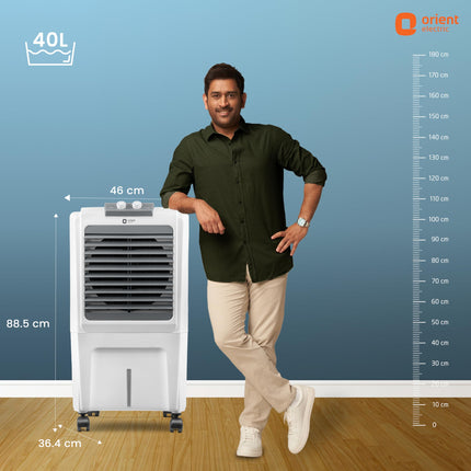 Orient Electric Durachill 40 L Portable Air Cooler For Home | Densenest Honeycomb Pads |17% More Air Delivery | Fully Collapsible Louvers |Inverter Compatible | Air Cooler For Room | White & Grey 