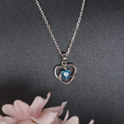 Clara 925 Sterling Silver Heart Pendant Chain Necklace | Rhodium Plated, Swiss Zirconia | Gift for Women and Girls 