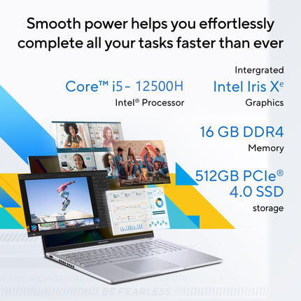 ASUS Vivobook 16" FHD+ (1920 X 1200), 60Hz 300Nits, Core i5-12500H, (16GB RAM/512GB SSD/Intel Iris X? Graphics/Win 11/Office Home/Fingerprint/42Whr Battery/Transparent Silver/1.88Kg), X1605ZAC-MB541WS 