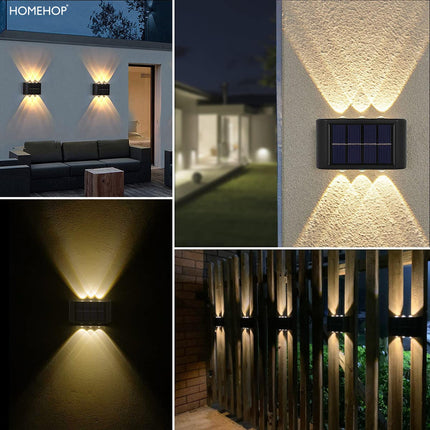 Homehop Solar Light Outdoor Garden Waterproof Up & Down 6 LED Automatic Wall Decorative Lamp for Home, Garden,Balcony, Patio, and Yard (Warm,Pack of Two) 