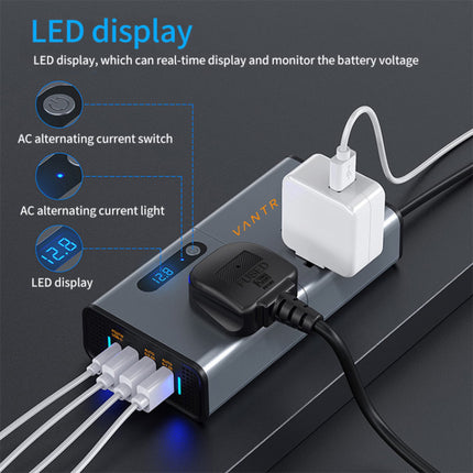 VANTRO Power Inverter/Laptop Charger with 3 USB (6.2A Max) & 1 C Type(1*27WPD) Smart USB Ports, Patented Technology 12-24V DC to 220V AC- Bonus Cigarette Lighter Port - Ideal for Car, Bus, and Truck Use Model:: P2 Pro 