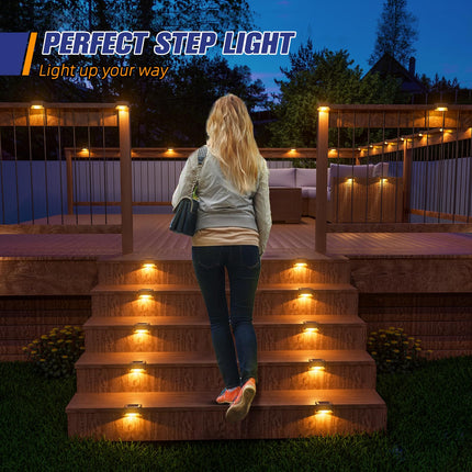 APONUO Solar Deck Lights 16 Pcs, Solar Step Lights Outdoor Waterproof Led Solar Fence Lamp for Patio, Stairs,Garden Pathway, Step and Fences(Warm White) 