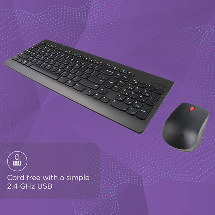Lenovo 510 Wireless Keyboard and Mouse Set, 2.4 GHz Nano USB Receiver, Full Size, Island Key Design, Left or Right Hand, 1200 DPI Optical Mouse, GX30N81775, Black 