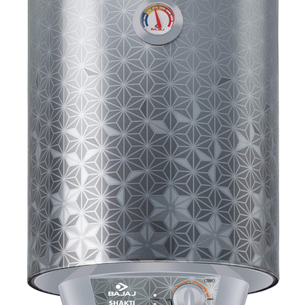 Bajaj Shakti PC Deluxe Storage 15 Litre Vertical Water Heater | BEE 4 Star Rated Geyser for Bathroom & Kitchen | Swirl Flow Technology | Titanium Armour Technology | 2 Years Warranty 【Grey】 