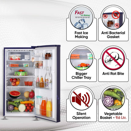 LG 185 L, 4 Star, Smart Inverter, Direct-Cool Single Door Refrigerator (GL-B199OBEY, Blue Euphoria, Smart Connect & Fast Ice Making) 
