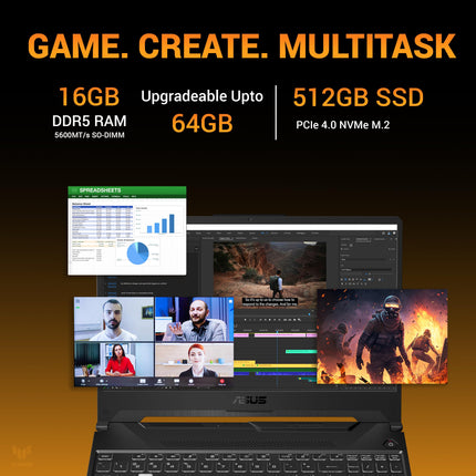 ASUS TUF A15 (2025), AMD Ryzen 7 7445HS, Gaming Laptop(RTX 3050,75W TGP,16GB DDR5(Upgradeable Upto 64GB )512GB SSD,FHD,15.6",144Hz,RGB Keyboard,48Whrs,Windows 11,Graphite Black,2.3 Kg) FA506NCG-HN199W 