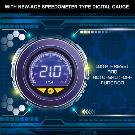 Bergmann Typhoon Digital Heavy-Duty Metal Tyre Inflator with Auto Cut-Off & LED Light (BCT-150D) 
