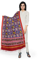 Garvi Gurjari Blue and Red Handwoven Double Ikat Silk Dupatta | Handloom Dupatta | Patan Patola | Length 2.5mtr 