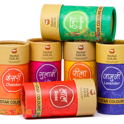 Zest 4 Toyz Non-Toxic Perfumed Herbal Gulal for Holi Celebration, Skin Friendly, Natural Fragrance Handmade Holi Gulal (80 Grm, Assorted Colour) - Pack of 3 