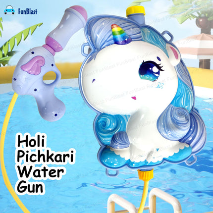FunBlast Holi Pichkari Water Gun for Kids Boy Girl – Unicorn Theme Water Gun, Powerful High Pressure Tank Spray, Pichkari for Holi Back Holding Tank and Water Gun Kids (1.8 Liter) 