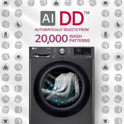 LG 9 Kg (Wash) / 5 Kg (Dry), Ai Direct Drive Technology, Steam, TurboWash & Wi-Fi Fully Automatic Front Load Washer Dryer (FHD0905SWM, Intelligent & Convenient Fabric Care, Allergy Care, Middle Black) 
