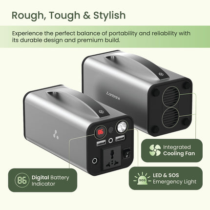 Ambrane 200W Portable Power Station Generator, 222Wh Battery, Perfect for Camping, Road Trips, Emergency Power, and More with Power Socket, 2 USB A, 1 DC, and 1 AC Port with LED light (Powerhub 200, 60000mah Power Bank) 
