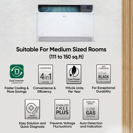 LG 1.5 Ton 3 Star DUAL Inverter Window AC (Copper, Convertible 4-in-1 cooling, 4 Way Air Swing, HD Filter, 2025 Model, UW-Q18WUXA, White) 