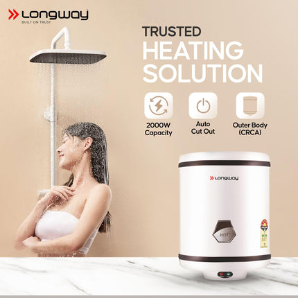 Longway Hotplus 10 Ltr 5 Star Rated Automatic Instant Water Heater for Home, Water Geyser, Water Heater, Electric Geyser with Multiple Safety System & Anti-Rust Coating | (Off-White, 10 Ltr) 