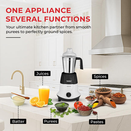 Maharaja Whiteline Odacio Elite Mixer Grinder With 4 Jars | 750 Watt | 20,000 RMP Motor | Stainless Steel Blade | 2 Years Warranty | Black & White 
