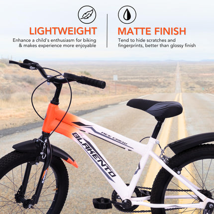 BLAKENTO Kids Cycle for Girls and Boys |20T Ace Crew Cycle for Kids 6 to 9 Years| Premium Matte Finished White & Orange 