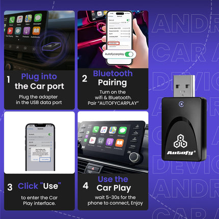 Autofy [SEP 2025 New Launch K1 Wireless Carplay Adapter & Android Auto Wireless Adapter Car Accessories Auto Reconnect Converts Wired-to-Wireless Carplay Android Auto for USB Type A &Type C 